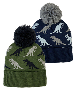 Rex Dinosaur Pattern Knit Cuff Cap, Asst Clrs - Winter Hats